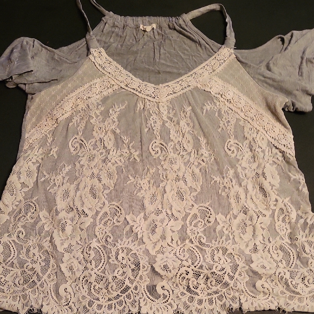 Maurices Gray Lace Cold Shoulder Blouse